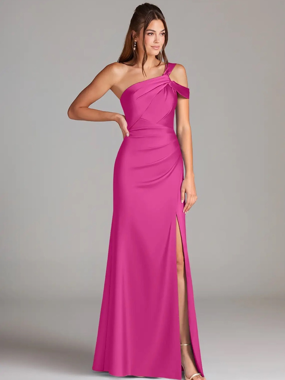 Azazie One-Shoulder Fuchsia Formal Gown